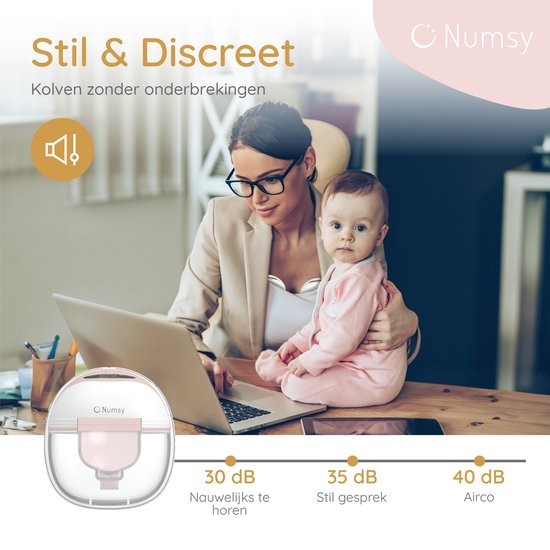Numsy Tire-lait électrique double sans fil et mains libres - BPA-free - 1 pièce - avec sac de rangement - Nude Pink
