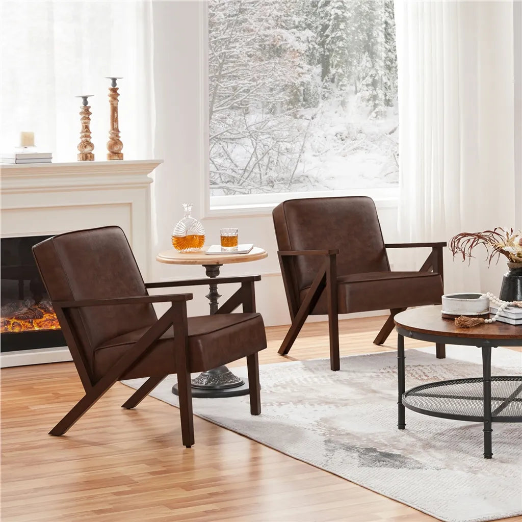 Fauteuil Yaheetech Vintage en simili cuir avec pieds en bois massif - Marron foncé - 78 x 67 x 79,5 cm