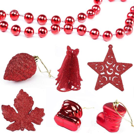 Boules de Noël Deuba - Lot de 102 boules en plastique Ø3-6cm - Rouge brillant mat