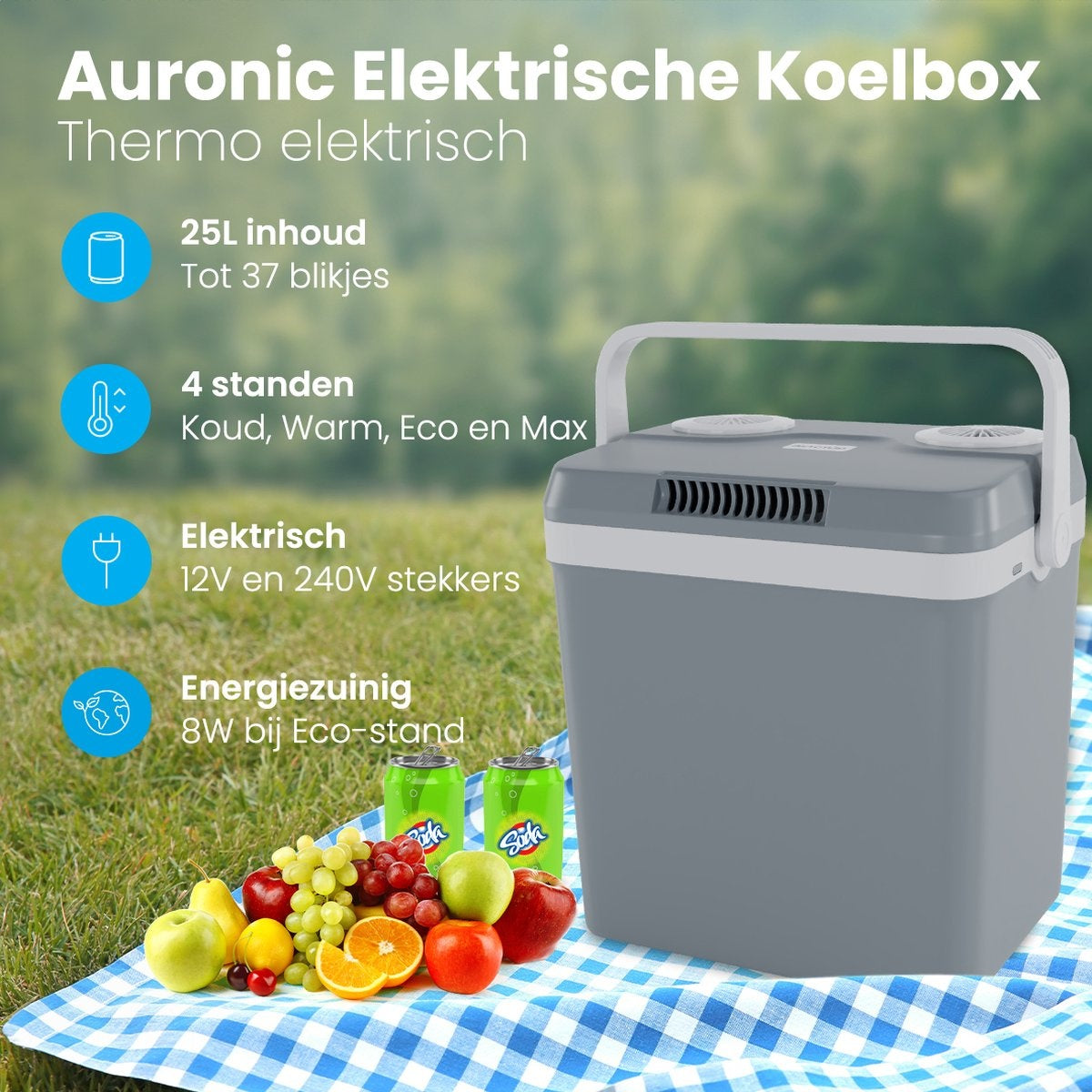 Glacière portative Auronic Electric - Froid ou Chaud - 25L - 12V et 240V - Gris