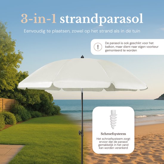 Ensemble de parasol O’DADDY® – Inclinable et réglable – Imperméable – Résistant aux UV – Avec piquet et sac de transport – Plage, jardin et balcon – 180 cm – Beige