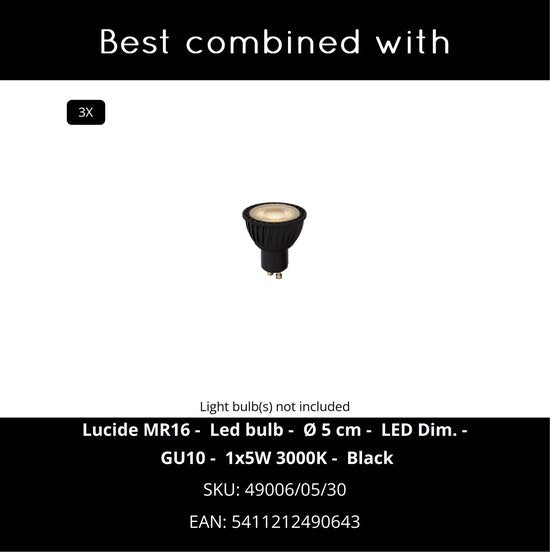 Lucide TUNDRAN - Spot de plafond (lampe de plafond) - Ø 21 cm - 3xGU10 - Noir