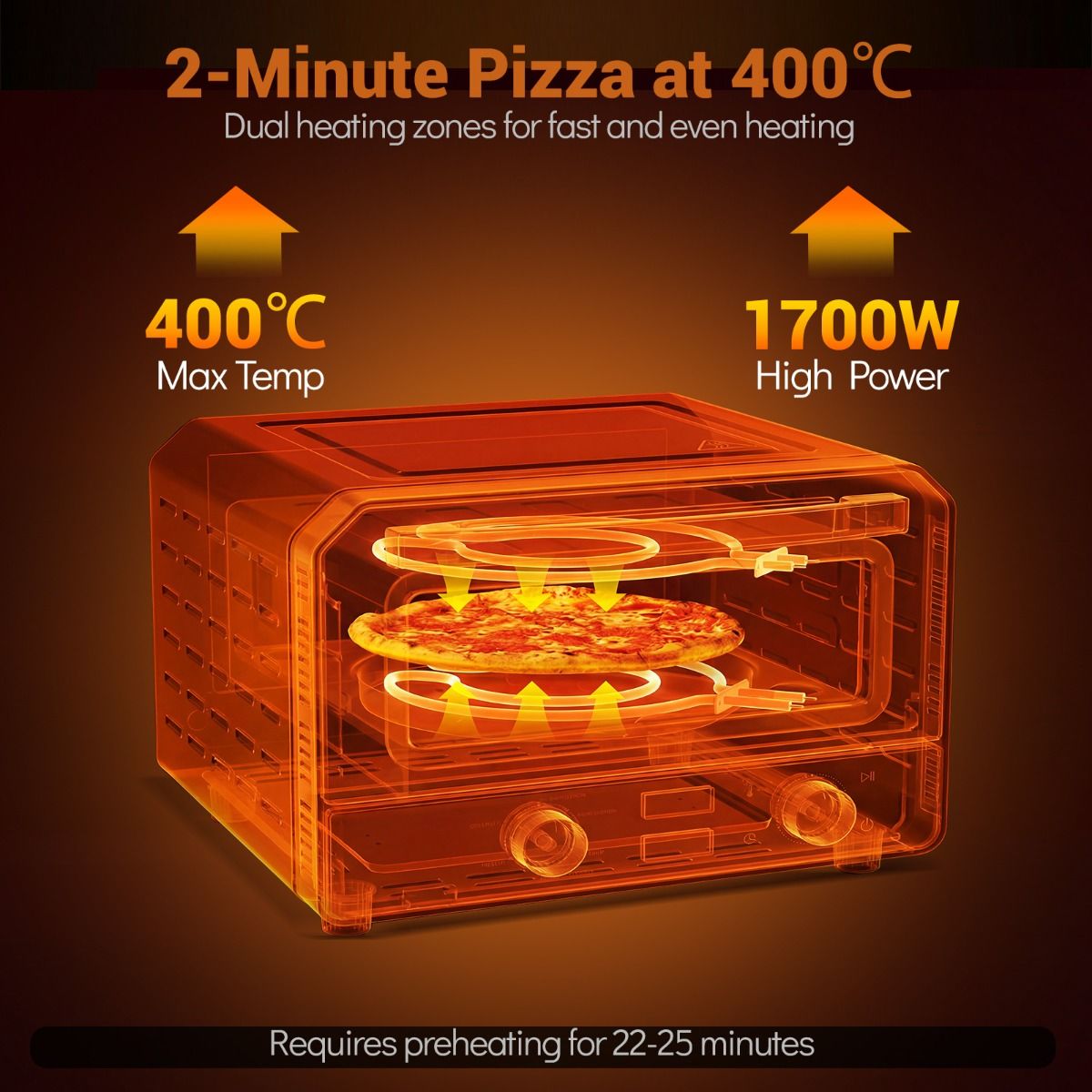 Four à pizza électrique Coast - Modèle de table avec 6 préréglages - Pour des pizzas jusqu'à 30 cm - Noir