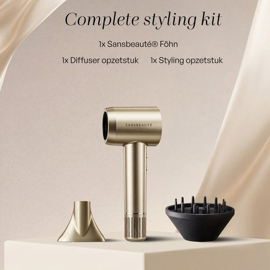 Sèche-cheveux Sansbeauté® avec diffuseur - Boucles - 110 000 tr/min - Sèche-cheveux ionique avec brosse - 3 vitesses - 3 embouts - Sèche-cheveux de voyage - Sèche-cheveux - Kit pour boucles - Sèche-cheveux avec diffuseur - Sèche-cheveux professionnel - 2