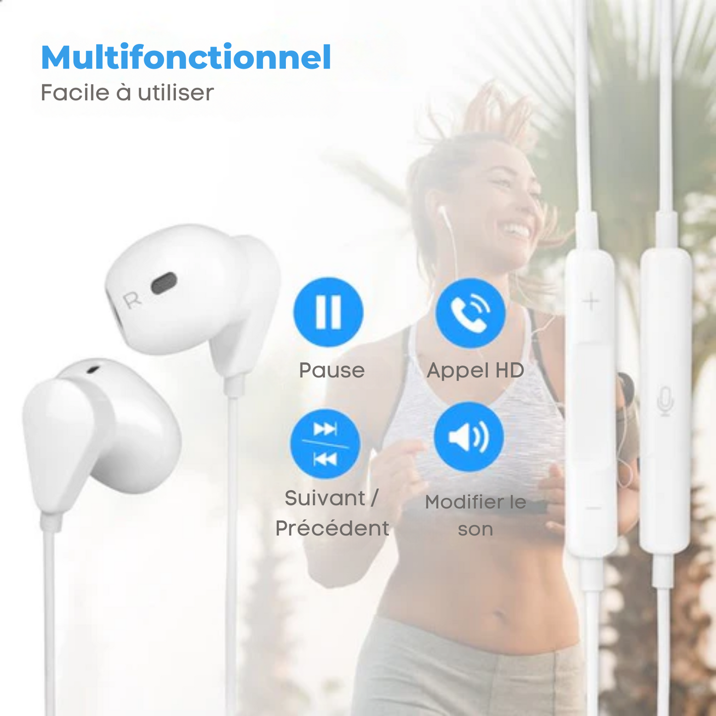 Écouteurs avec fil - Nuvance - Compatibles avec Lightning - Écouteurs intra-auriculaires avec fil - Écouteurs avec fil et microphone - Blanc