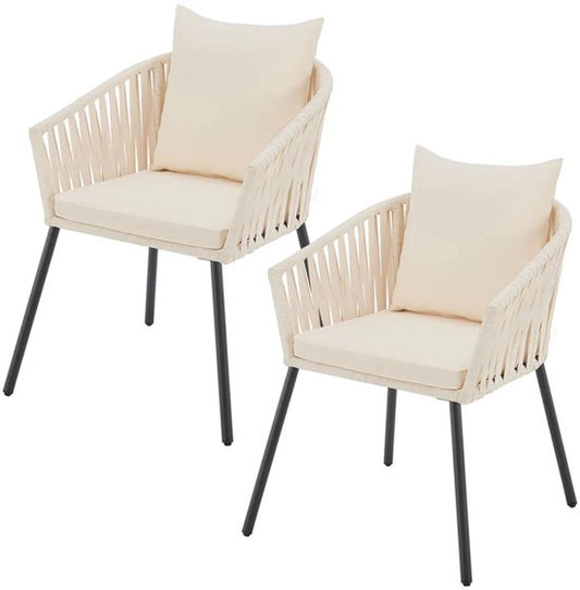 Chaises en corde - Lot de 2 - Coussins d'assise et de dossier inclus - Beige