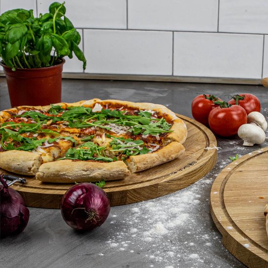 Boska Pizza Plank Friends XL - Accessoires barbecue - Bois de chêne - Bac de récupération pratique - Ø 40 cm