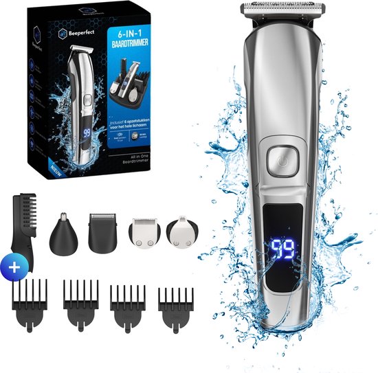 Tondeuse à barbe 6-en-1 pour hommes - 6 accessoires interchangeables - Tondeuse pour le corps et la barbe - Tondeuse pour le corps - Tondeuse pour le nez et les oreilles