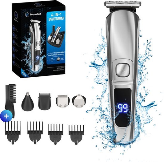 Tondeuse à barbe 6-en-1 pour hommes - 6 accessoires interchangeables - Tondeuse pour le corps et la barbe - Tondeuse pour le corps - Tondeuse pour le nez et les oreilles
