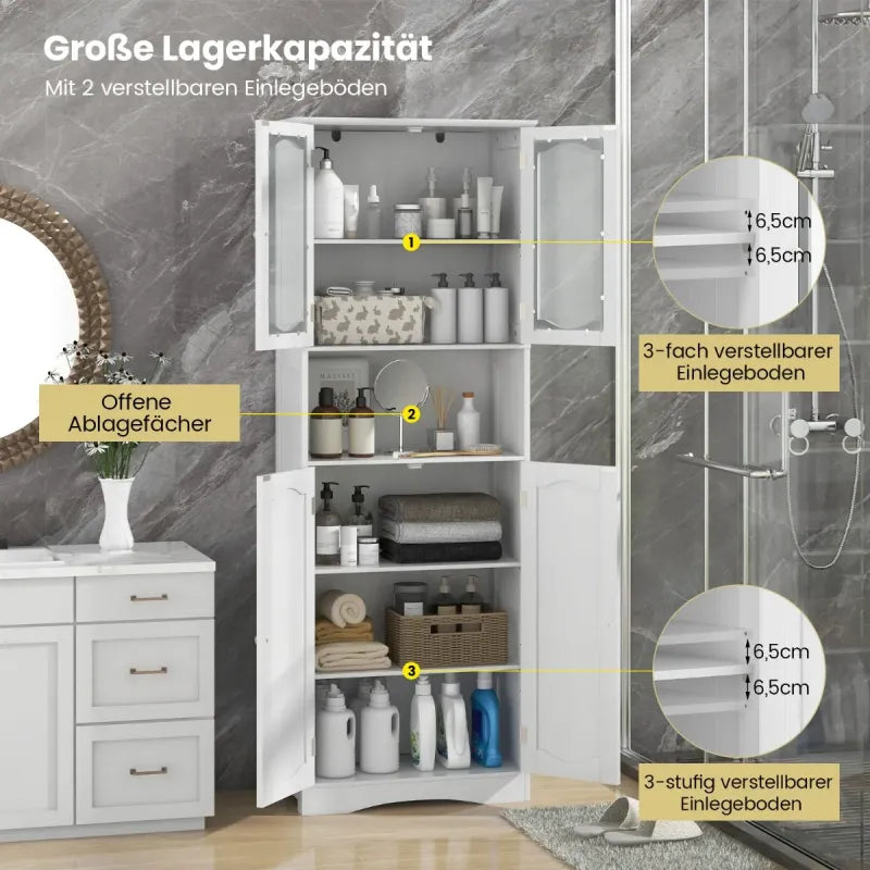 Armoire Coast - Réglable - MDF & Verre - 60 x 30 x 164 cm - Blanc
