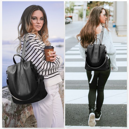 Glennoo Anti-theft Backpack Ladies - Sac à dos pour dames - Cuir PU - Noir