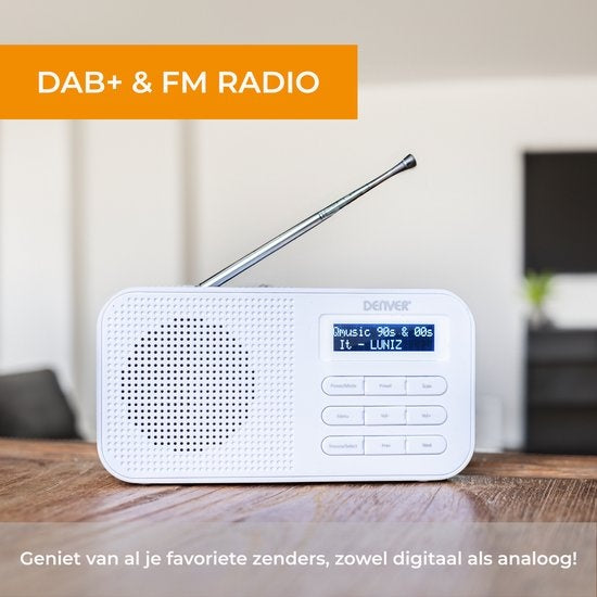Denver DAB Radio - Radio de cuisine - Radio FM - Radio portable - Batteries et secteur - DAB42 - Blanc