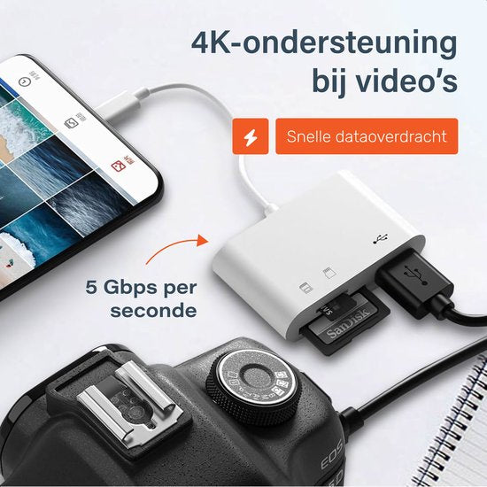 Skoov SD Card Reader - Lecteur de cartes pour iPhone et USB-C - Lecteur de cartes Micro SD et SD - Adaptateur Lightning - Lecteur de cartes mémoire - Lecteur SD et Micro SD - USB vers USB C