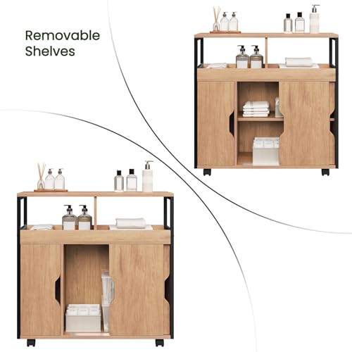 Eugad Meuble de salle de bain étroit avec 2 compartiments ouverts et étagère réglable Chêne noir clair 70 x 71,5 x 20 cm