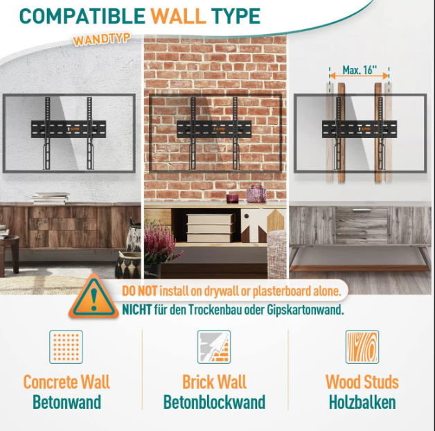 Support mural pour téléviseur ELIVED Ultra Slim 26 à 60 pouces - Inclinable - Jusqu'à 45 kg