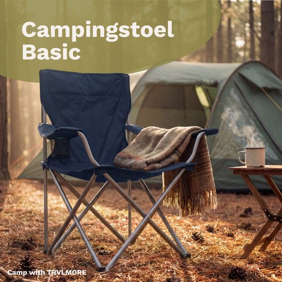 TRVLMORE Chaise de camping - pliable - capacité de charge 120KG - sac de transport inclus - chaise pliante - chaise de pêche - chaise de camping - chaise pliante - bleu