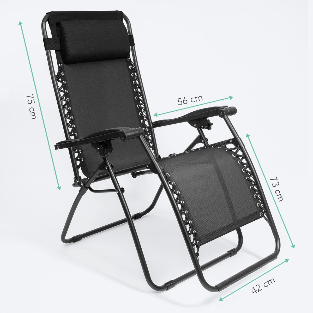LifeGoods Chaises de jardin pliables - 30°-90° réglables - Métal - Noir