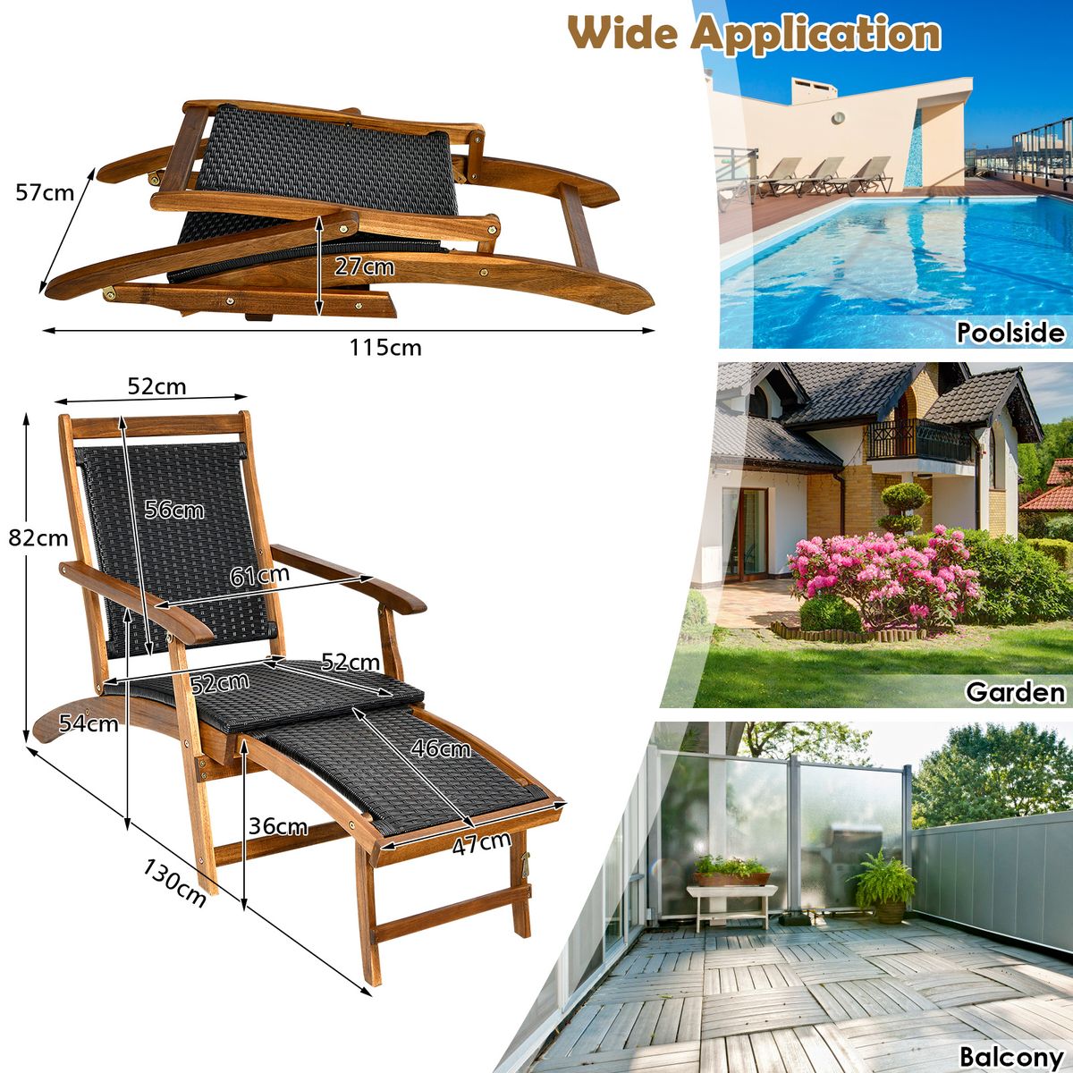 Chaise longue de jardin pliable Coast - Dossier ergonomique - Repose-pieds extensible - Mélange de marron et de rouge-brun