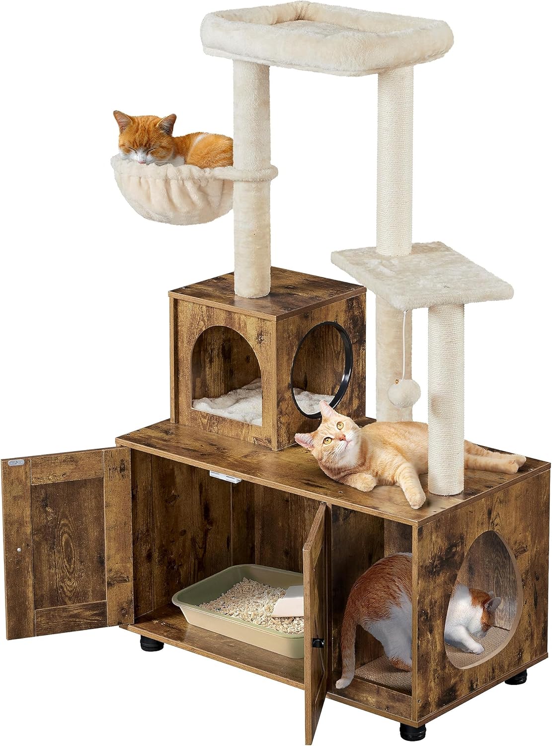 Arbre à chat Yaheetech - 134,5 cm avec bac à litière, cachette et couchette - Marron-beige vintage
