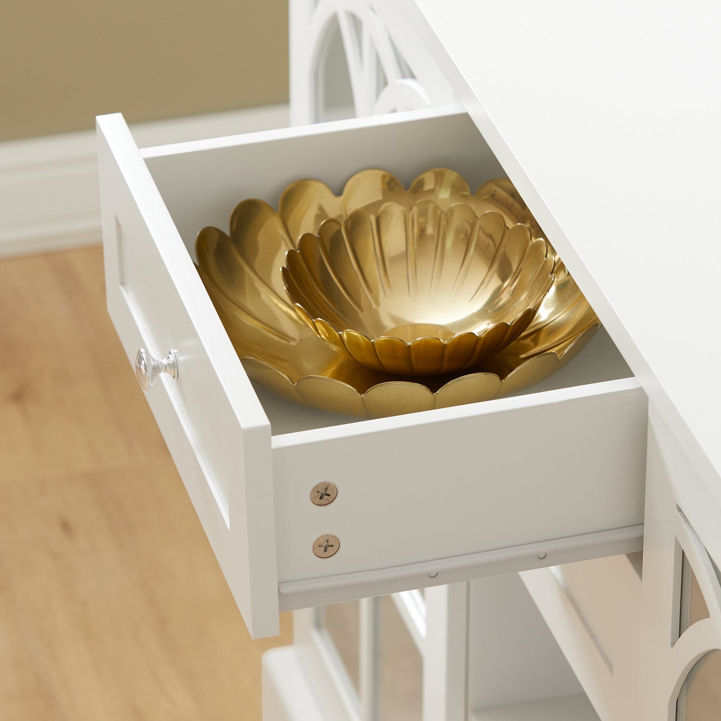 SoBuy FSB79-W Sideboard - Meuble de cuisine blanc avec tiroirs et portes en verre