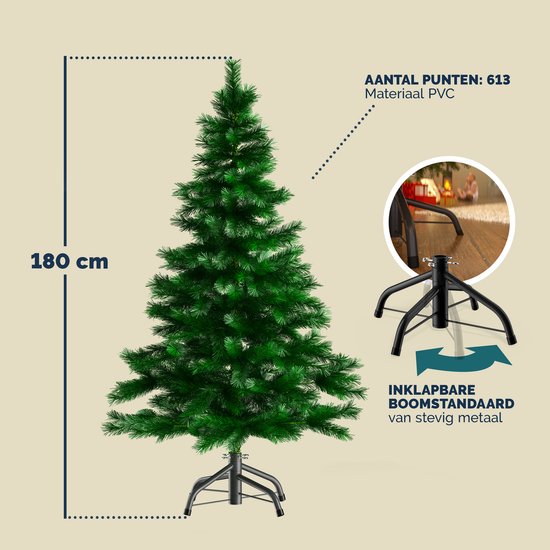 Casaria Artificial Christmas Tree - Metal Base 180cm 613 Points - Included Stand - Green
