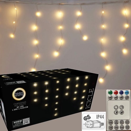 Guirlande lumineuse « IJspegel » 300 cm - Blanc chaud - Éclairage de Noël LED - Minuterie - Télécommande - Effets lumineux - Intérieur-Extérieur