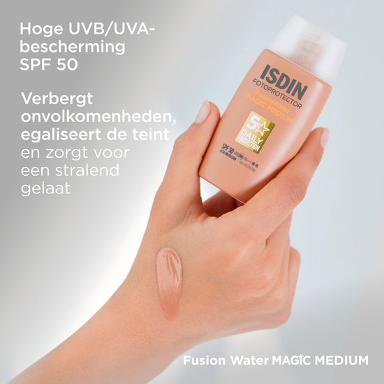 ISDIN - Photoprotecteur Fusion Water Color Medium SPF50 - 50 ml - Crème solaire pour le visage à teinte moyenne