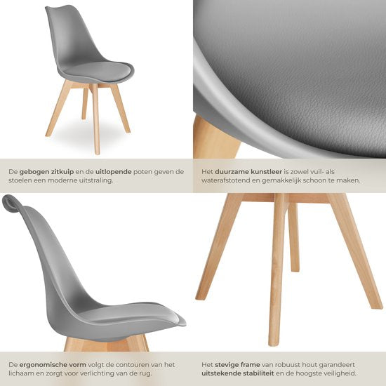 tectake® Chaise de salle à manger Frederikke - Lot de 6 chaises de salle à manger avec assise rembourrée en tissu - Pieds en bois massif - Chaises ergonomiques adaptées au salon, à la salle à manger, à la chambre et à la cuisine - Capacité de charge : 120