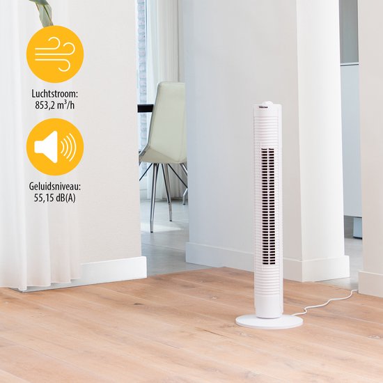 Ventilateur colonne Tristar – Minuterie jusqu'à 120 min – Oscillation – 3 vitesses – Silencieux et compact – VE‑5900 – Blanc