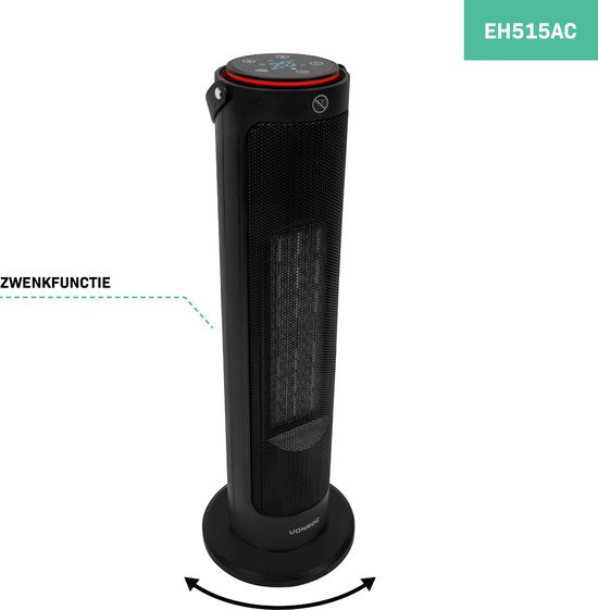 VONROC Chauffage électrique - chauffage soufflant - 1200W/2000W - modèle tour - céramique - mode ECO - fonction swing - affichage LED - télécommande incluse - thermostat et minuterie - 20m2