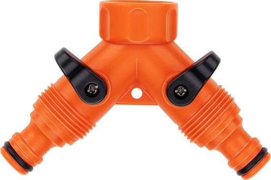 BLACK+DECKER Double Tap Fitting Garden Hose - Raccord pour tuyau d'arrosage - Raccords de robinet 3/4" - Butée d'eau intégrée - Régulation du débit d'eau - Plastique - Orange/Noir