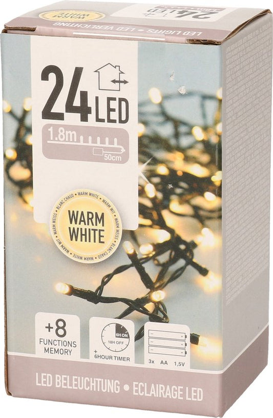 Eclairage LED 24 Warm White (hors piles) sur minuterie avec 8 fonctions