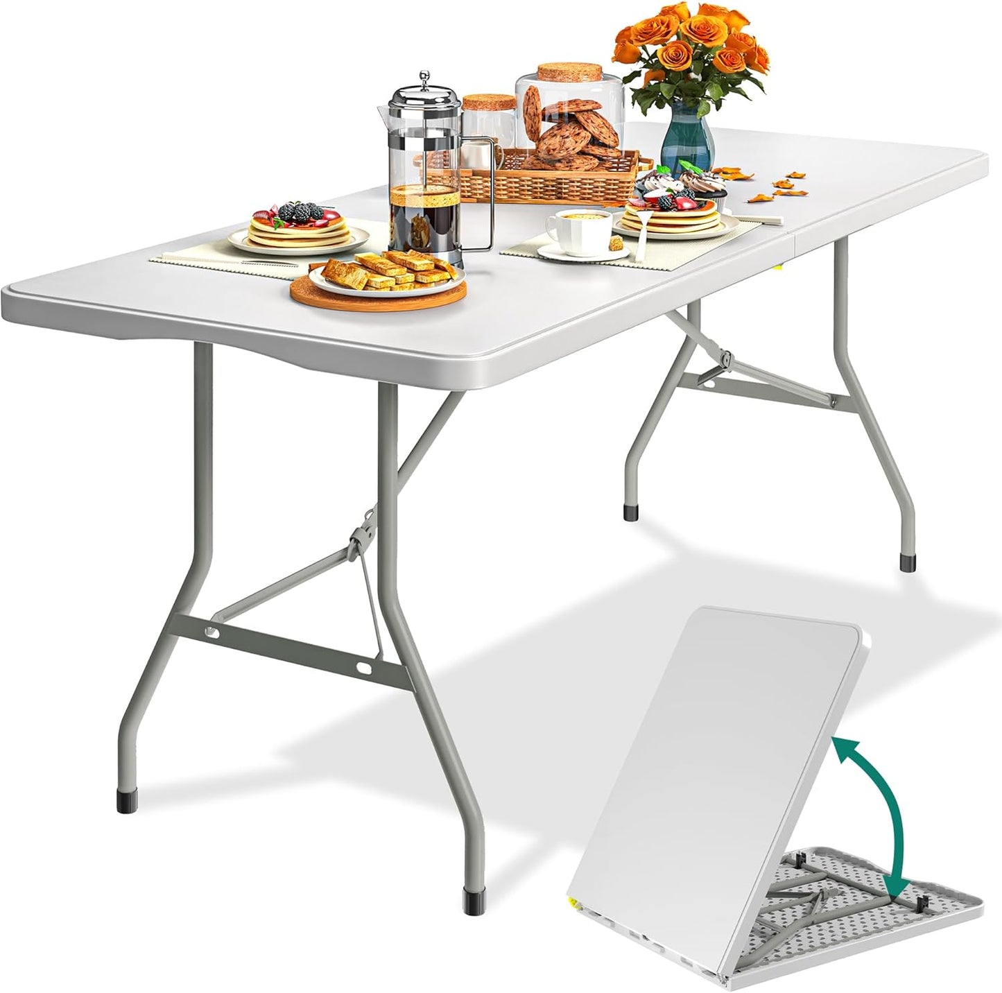 YITAHOME Table de camping pliable de 1,8 m - Table de pique-nique portable et transportable pour l'extérieur