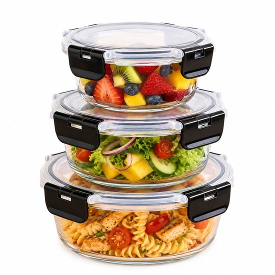 Boîtes en verre Ceruzo pour la préparation des repas – Lot de 3 – Hermétiques – Rondes