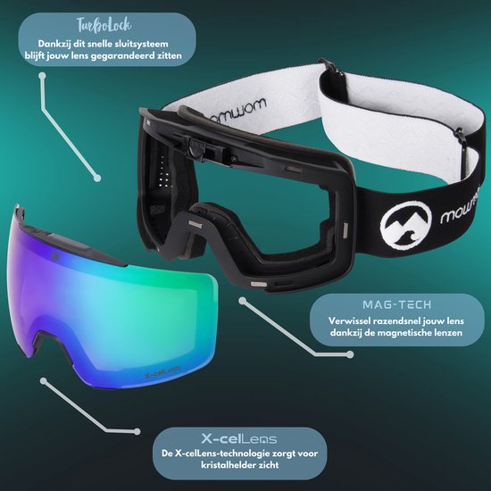 MowMow LOCAL Masque de ski Homme L/XL + lentille supplémentaire - Magnétique - Bio-Frame - R-Strap - UV400