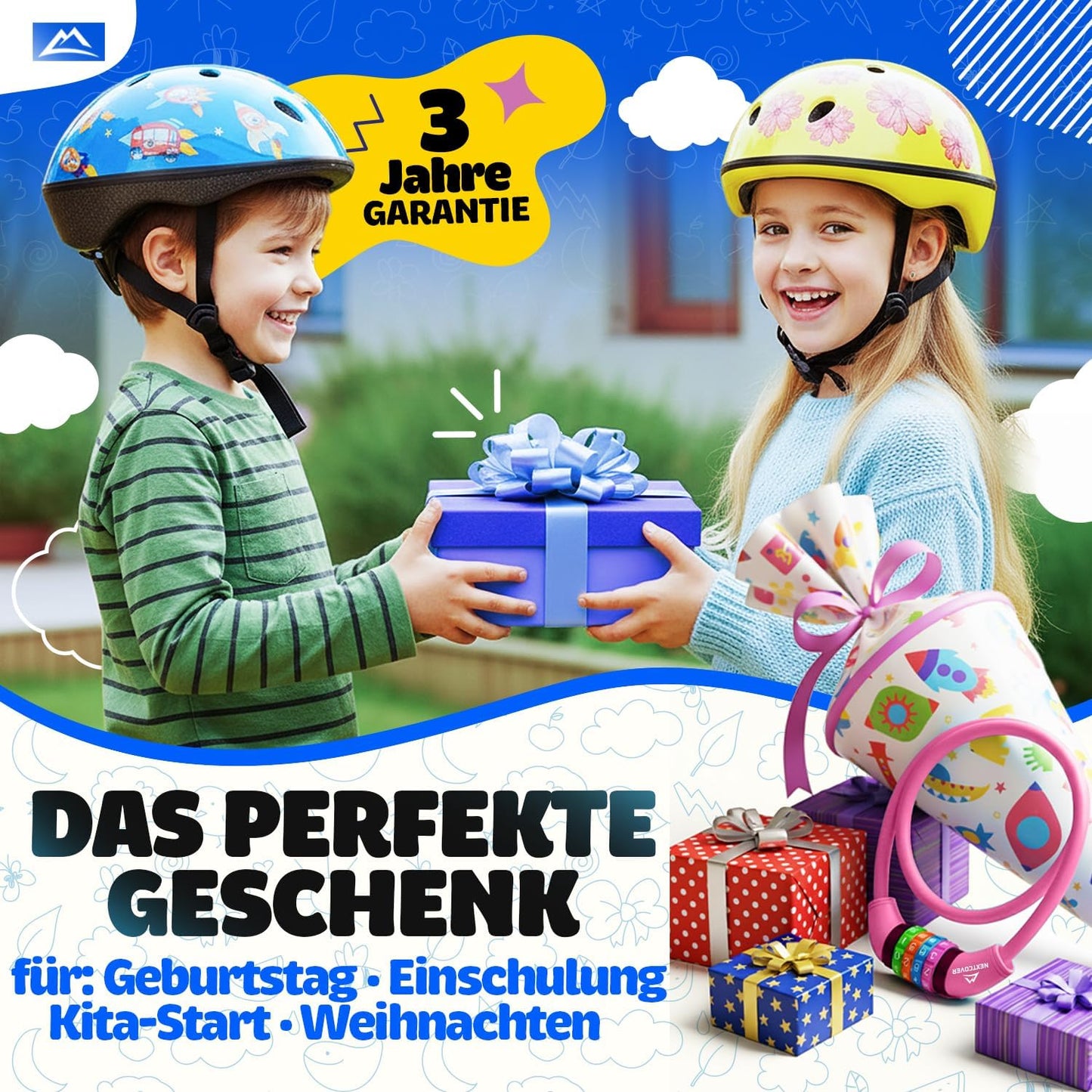 NEXTCOVER® Cadenas à vélo pour enfants - Code numérique à 4 chiffres - Cadenas à combinaison pour vélo avec chiffres colorés - Cadenas pour scooter Extra robuste et sûr - Rose