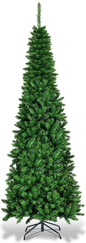 Sapin de Noël Coast en forme de crayon avec lumières LED blanc chaud et base en métal & - 200cm