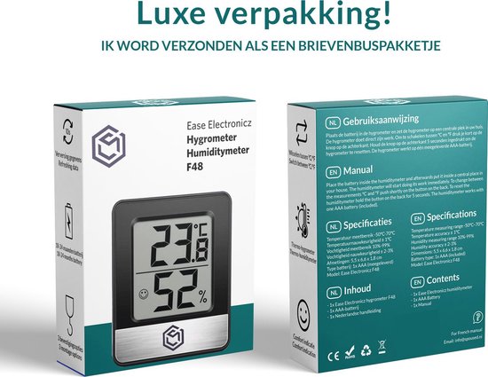 Ease Electronicz Hygromètre - Humidimètre - Station météo numérique - Humidimètre - Thermomètre d'intérieur - Pile incluse