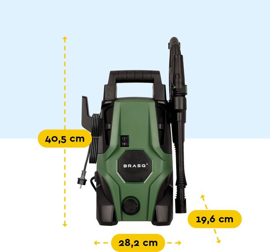 BRASQ HPW 105 - Nettoyeur de terrasse - Nettoyeur haute pression - 1400W - 105 bar - 426 L/H - Kit complet
