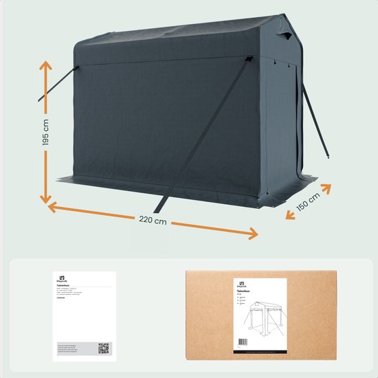 LifeGoods Abri de jardin pliable - Tente d'abri - pliable - tente pour vélo - rangement de jardin - armature en acier - 220x150cm - abri de jardin - gris