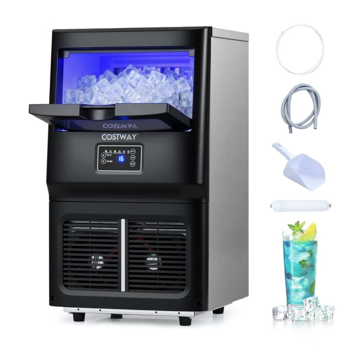 Machine à glaçons Coast - modèle autonome et encastrable - acier inoxydable - nettoyage automatique - noir