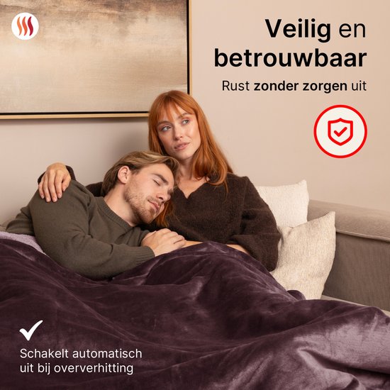 Seranova Couverture électrique XXL - 180x160 cm - Couverture 2 personnes - Couverture chauffante - Double face - Polaire Sherpa - Châtaigne