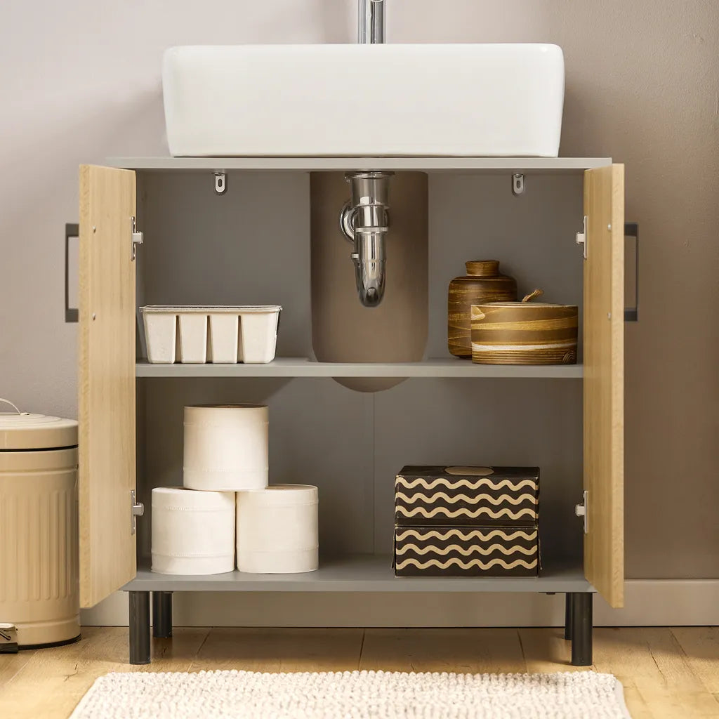 SoBuy Evier Meuble bas avec 2 portes - 60x30x60 cm - Max. 20KG - Couleur bois