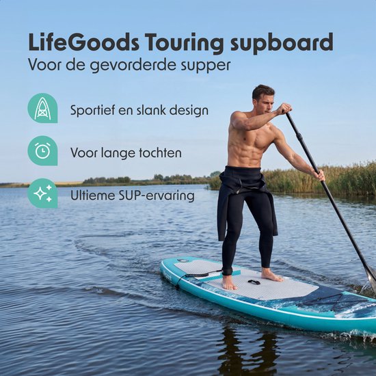 LifeGoods SUP Board Touring - Capacité de charge 165 KG - 365 x 76 cm - Gonflable - Pack Sup complet - Bleu foncé
