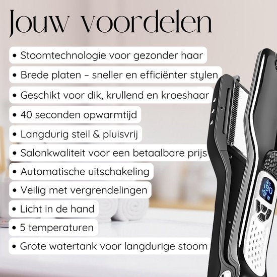Sansbeauté® Steam Straightener - Lisseur à vapeur - Plaques larges - Lisseur professionnel - Lisseur à vapeur - Noir