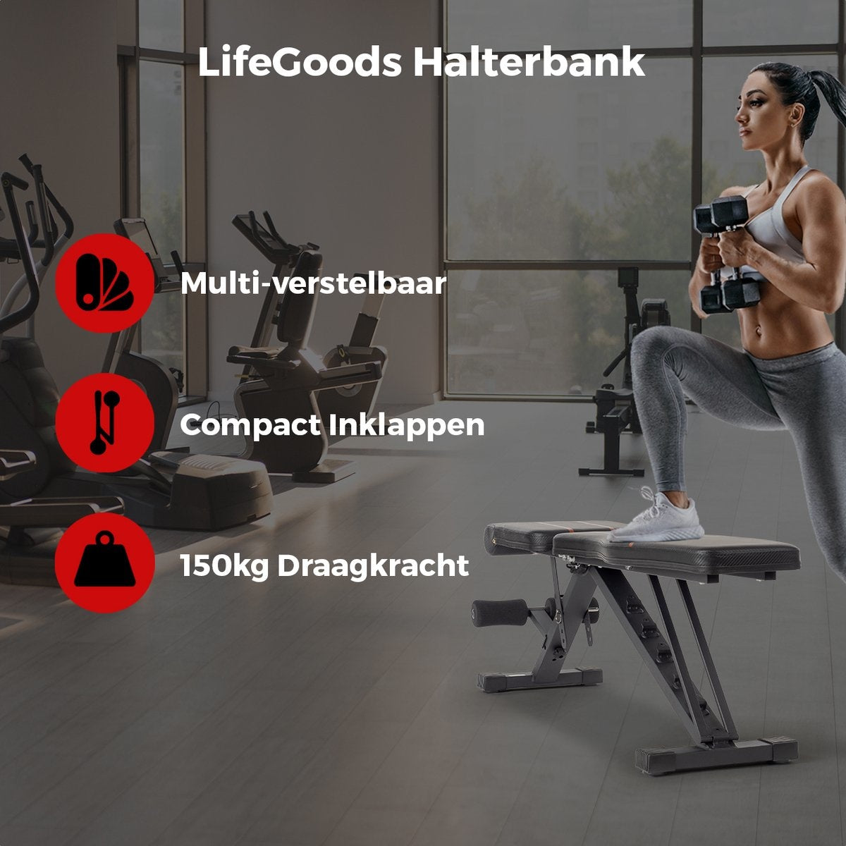 LifeGoods Fitness Halter Bench - Banc de fitness - réglable - pliable - noir/rouge