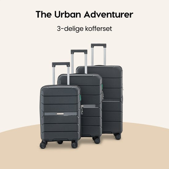 SKYCASES Urban Adventurer - Ensemble de valises - 3 pièces - Serrure à chiffres - 232L - Roues pivotantes - Valise de voyage avec serrure de valise - Légère - Gris foncé