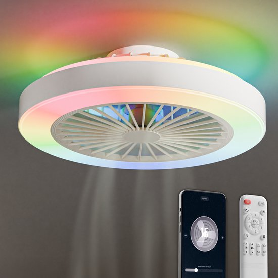 Ventilateur de plafond Avacy avec éclairage - Ventilateur-plafonnier - Plafonnier - LED RGBW - Tuya Wi-Fi Smart - Télécommande - ⌀ 50 cm - Blanc
