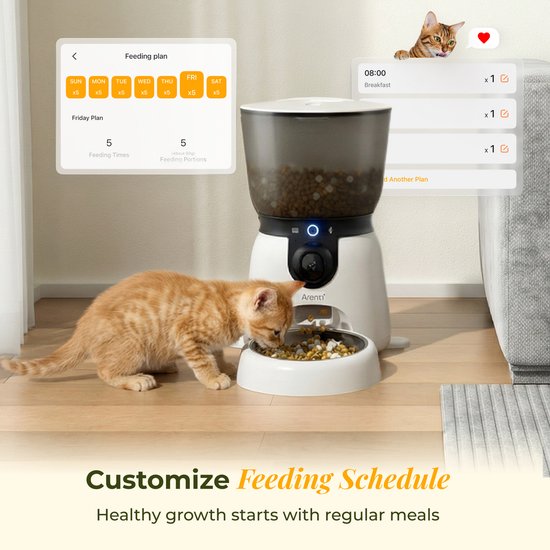 Arenti Petfeeder2 : distributeur automatique de nourriture 4 L avec caméra orientable - fontaine 3 L - pour chats et chiens – distributeur intelligent avec caméra – 3 MP (2K) et vision nocturne – Audio bidirectionnel – Distributeur automatique de nourritu