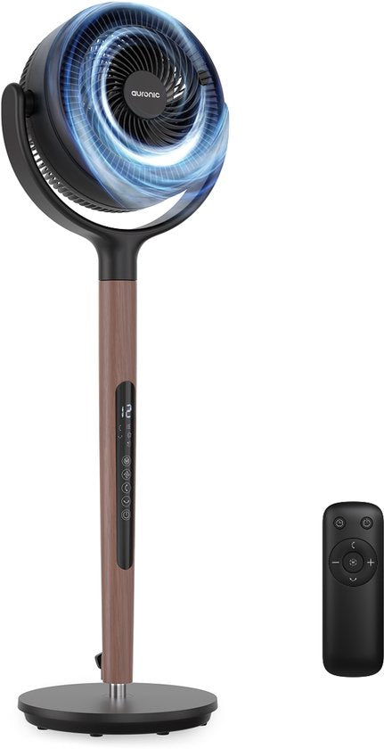 Ventilateur sur pied Auronic - Aspect bois - 12 vitesses - Minuterie - Télécommande